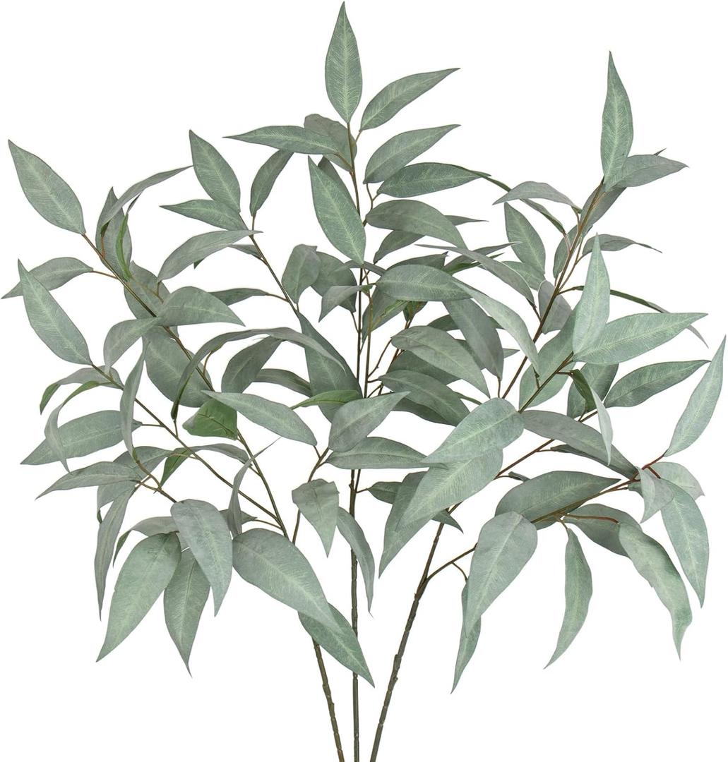 Briful Eucalyptus Stems 39.5 '' Tall, Artificial Branches for Vase Round Year Faux Greenery Stems Realistic Gray Eucalyptus Leaf Plant Sprays for Home Decor Indoor Party Wedding, Set of 3