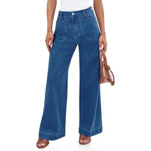 Cicy Bell Womens Wide Leg Jeans High Waisted Stretchy Baggy Loose Denim Casual Pants with Pockets, Size 6