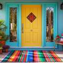 Tinideya 4' x 6' Mexican Outdoor Rug Plastic Straw Front Doormat Mat Patio Deck Mat Waterproof Outdoor Rug Outside Indoor Garden Lawn Balcony Porch Holiday Decor(Striped, Rainbow)