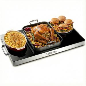 Electric Warming Tray 550W Large 22” x 16” Glass-Top, Food Warmer with Adjustable Temperature Control, Food Warmer for Buffets, Parties, Dinners, Full Surface Heating Keep Food Hot, Black