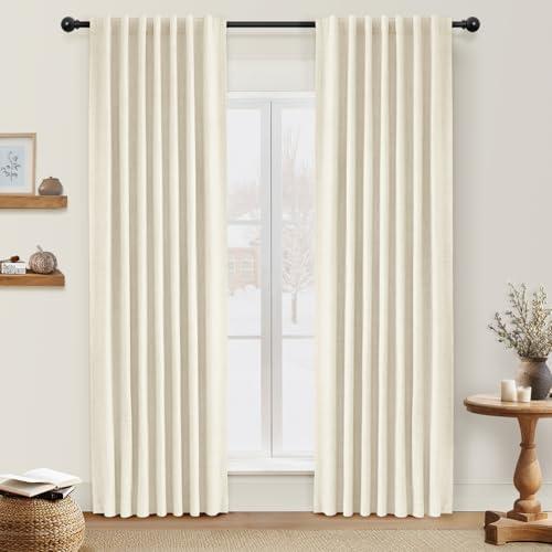 INOVADAY 100% Blackout Curtains 84 Inches Length 4 Panels Set, Back Tab/Rod Pocket Linen Black Out Curtains for Bedroom, Thermal Insulated Window Drapes - Light Cream, W50 X L84