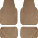 CAR PASS Beige Car Floor Mats, Edge Leather Waterproof Car Mats with Double Stitch Line and Anti-Slip Backing Design, Fit 95% Automotive,SUVS,Sedan,Vans (Pure Beige)