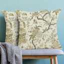 CXMEIFLY Spring Floral Birds Pillow Covers 20 x 20 Inch Set of 2 for Chinoiserie Flowers Decor Throw Pillows Sage Green Plant Outdoor Decorative Cushion Cases for Couch Bed Decorations