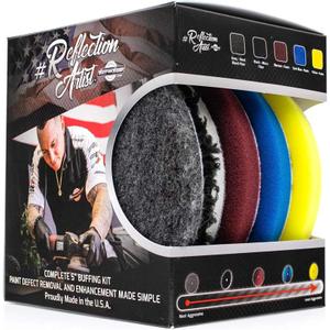 The Rag Company - Buff and Shine Reflection Artist Complete 5" Buffing Kit - Combination of Five Pads, URO line, Easy to Use Combo