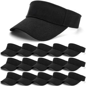 15 Pack Sport Wear Sun Visor Hats, Adjustable UV Protection Ball Caps, Athletic Empty Top Unisex Visor for Women and Men, Beach Pool Golf Tennis Baseball Sports Outdoor Travel(Black)