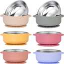6 Pack 304 Stainless Steel Baby Bowls with Removable Non-Slip Silicone Shell, Suction Bowls for Baby, Scald-Resistant Food Containers, for Kids, Babies Food Feeding, 6 Colors