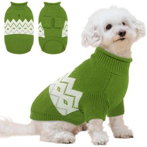Queenmore Warm Dog Sweater, Soft Pet Knitwear, Knitted Pullover, Winter Pet Clothes for Small Medium Dogs Cats (Green, Medium)