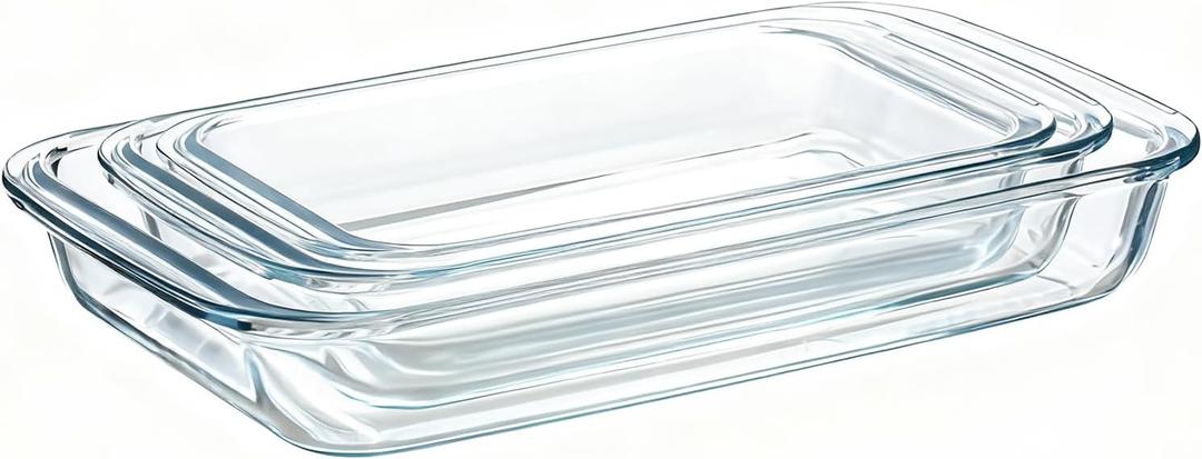 3 Pack High Borosilicate Glass Baking Dishes for Oven,(2.3QT,1.6qt,1.0QT),Rectangular Bakeware Sets,Deep Glass Casserole Dishes with Handle for Microwave,Oven,Baking,Meal Preparation