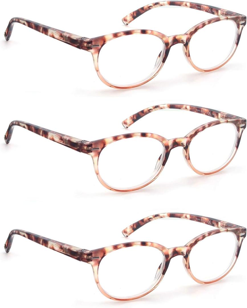 Reading Glasses Women Cute Small Round Readers +1.25 for Small Head/Petite Face,Tortoiseshell Lightweight Cheaters Reading Glasses w/Comfortable Spring Hinges 3 Pack