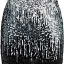 Century Star Sequin Skirt Sparkly Mini Skirts for Women High Waist Bodycon Glitter Club Night Out Party (X-Large, Silver Gray Black)