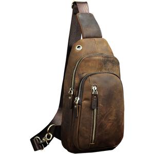 Le'aokuu Men Outdoor Casual Travel Hiking Tea Crossbody Chest Sling Bag Rig One Shoulder Strap Bag Backpack Men Leather, Brown