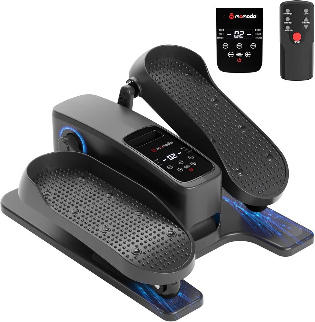 MOMODA Under Desk Elliptical Machine, 2 in 1 Electric Seated Pedal Exerciser with 12 Adjustable for Senior & Home & Office, Forward & Reverse, Manual & Auto