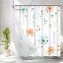 AWERT Watercolor Flower Shower Curtain with Liner 3 in 1 Shower Curtain Set Light Green Beige Floral Shower Curtain and Liner Set Clear PEVA Liner with 12 Rust Proof Hooks 70x78inch