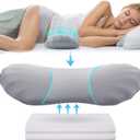 RESTCLOUD Adjustable Lumbar Support Pillow for Sleeping Memory Foam Back Support Pillow for Lower Back Pain Relief and Sleeping, Lumbar Support Pillow for Bed and Chair with 2 Insert Pads (Moon Grey)