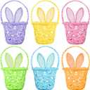 6 Pieces Easter Egg Baskets - Handmade 6 Colors Bunny Ears Easter Baskets for Easters Theme Garden Party Favors, Easter Eggs Hunt, Easters Goodies Goody, Basket Fillers