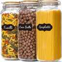 VITEVER [ Taller ] 92oz Glass Jars with Airtight Lid, Large Glass Food Storage Jars, 3 Pack Wide Mouth Airtight Glass Jars for Kitchen Pantry Spaghetti, Square Mason Jars with Labels (Bamboo)