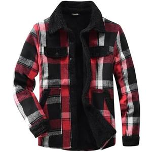 Fozexi Women's Sherpa Lined Jackets Sherpa Turn-Down Collar Warm Winter Fleece Flannel Jacket for Women Trendy Red X-Small 