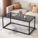 SAYGOER Glass Coffee Table Modern Coffee Tables Simple Rectangular Center Table with Open Space for Living Room Home Office,39.3 x 19.7 x 17.7Inches, Gray Black