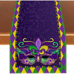 Mardi Gras Table Runner New Orleans Brazi Carnival Tablecloth Fat Tuesday Mardi Gras Decorations and Supplies for Home Kitchen Table-13108'' (Mask)