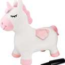 LEXiBOOK BGP050UNI Inflatable Jumping Unicorn, for Indoor and Outdoor use, Balance and Motor Skills Development, Hand Pump Included, Safe and Resistant Plastic, Pink, White