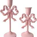 Pink Bow-Knot Iron Taper Candle Holder Set of 2,Pillar Candle Holders Decorative Candlestick Holder for Home Decor, Wedding, Dinning, Party