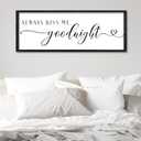 Surfapans Master Bedroom Above Bed Wall Decor 24"×10" Always Kiss Me Goodnight Sign Rustic Farmhouse Couples Over Bed Romantic Love Quotes Modern Large Wood Frame Horizontal Wall Hanging Art (Black