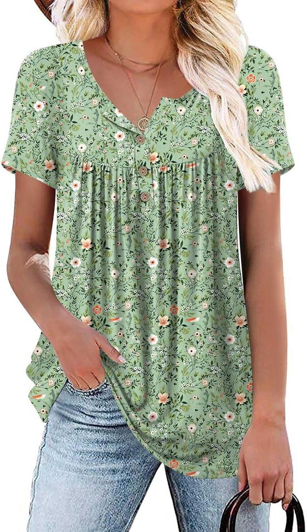 Aodemo Women's Summer Plus Size Tops Short Sleeve Shirts Henley Fit Tunic Ladies Flowy Blouse (3X-Large)