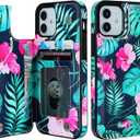 HAOPINSH for iPhone 12/12 Pro Wallet Case with Card Holder, Banana Leaf Pattern Back Flip Case PU Leather Kickstand Card Slots Case for Women Girls, Double Magnetic Clasp Shockproof Cover 6.1"