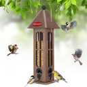 Kingsyard Rainproof Bird Feeder for Outdoor Hanging - Recycled Plastic Wild Bird Feeder with 4 Metal Ports, Garden Yard Decorations for Cardinals Finches, Brown