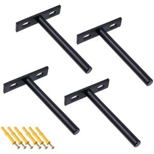 Rannb Floating Shelf Brackets 4-inch Heavy Duty Hidden Brackets Black Invisible Shelf Support for Floating Wood Shelves - 4pcs
