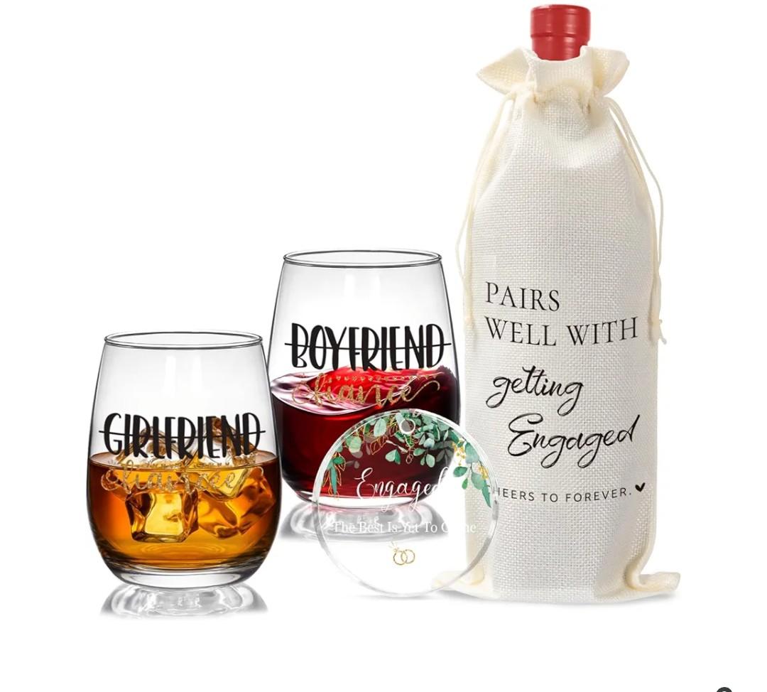 cmegke Engagement Gifts for Couples, Engagement Gifts for Couples Newly Engaged 18 Oz Wine Glass Set