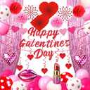 Galentines Day Party Balloons Decorations: Happy Galentine's Decor Heart Banners Hanging Swirls Paper Fans Tinsel Curtain Pom Poms Balloon Garland Arch Kit Party Supplies for the Home