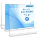 4 Pack Acrylic Sign Holder 5 x 7 Horizontal ,T Shape Double Sided Table Menu Stands,Clear Paper Display Stands for Table Numbers,Photo Frames,Office,Restaurant -Landscape