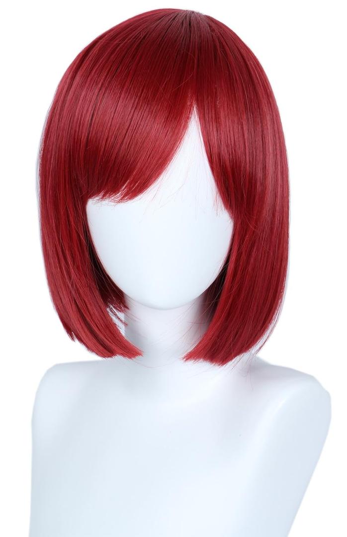 Linfairy Unisex Straight Short Red Cosplay Wig Halloween Costume Bob Wig for Women