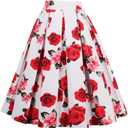Dressever Women's Vintage A-line Printed Pleated Flared Midi Skirts (White, XS)