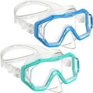 W WSTOO Swim Goggles with Nose Cover,Latest HD 3-Window Wide Vision Lens Snorkel Mask Anti-Fog&Leak for Adults Youth and Kids Swimming Snorkeling Diving (2 Pack Transparent Blue+Lake Blue)