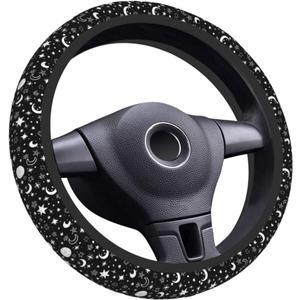 Elastic Steering Wheel Cover Car Accessories Cute Universal 15 Inch Absorbing Sweat Non-Slip Breathable for Man Woman - Moon and Star