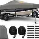 Royrunize 1200d Heavy Duty Waterproof Boat Covers, Boat Cover 20-22 ft with Reinforces Nose Cones, Tear Resistant & Trailable 21 ft Boat Cover for 20 21 22 Foot Bass Boat V-Hull Fishing Ski Boats (Light Grey)