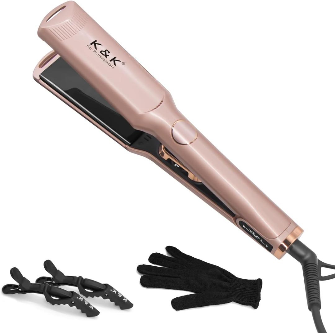 Mini 1/2 inch Flat Iron LED Display Tourmaline Titanium Ceramic Plate 4D 360Swivel Small Hair Straightener for Woman Short Hair Adjustable Temperature Dual Voltage Auto Shut Off (Rose Gold, 1.5 Inch)