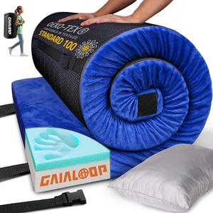 3 Inch GAIALOOP Thick Memory Foam Camping Mattress Sleeping Pad [Car/Tent/Cot] Glamping Portable Floor Mat Roll Up Futon Mattress for Guests Sleepover (Lapis Blue)