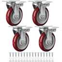 Finnhomy 5 Inch Casters Wheels Set of 4 Heavy Duty Plate Swivel Locking Casters for Furniture/Workbench Premium Industrial Wheels 3000 Lbs Anti-wear Smooth Casters Red (Free Screws)
