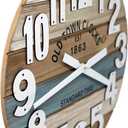 18" Wooden Multi-Color Maritime Coastal Beach Large Number Wall Clock (Blue, 18 inch)