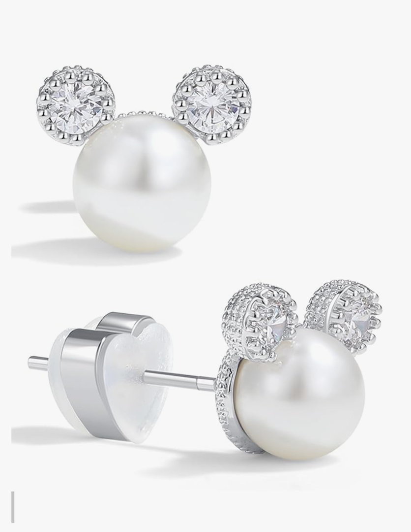 PANSTAR Pearl Earrings for Women - Hypoallergenic 925 Sterling Silver Posts with Pearls & Zircon Gems - Lightweight Mini Mouse Studs with Gift Box