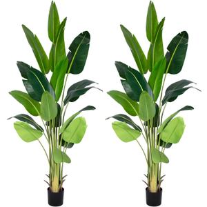 Artificial Bird of Paradise Plant 8Ft Fake Tropical Palm Tree with 18Trunks Faux Banana Leaf Trees in Pot for Home Indoor Outdoor Office Modern Decor Housewarming Gift2Pcs (2pack)