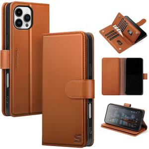 Shieldtop Compatible with iPhone 16 Pro Wallet Case with Card Holder,Women Men RFID Blocking PU Leather Folio Flip TPU Protective Cover Credit Card Slots,Phone Case for Apple 16 Pro 6.3",Light Brown