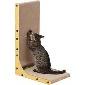 L Shape Cat Scratcher, 23.6 Inch Large Vertical Scratching Board Wall Mounted, Durable Cardboard Scratch Pad with Ball Toy - Protects Furniture for Indoor Cats (23.6in)