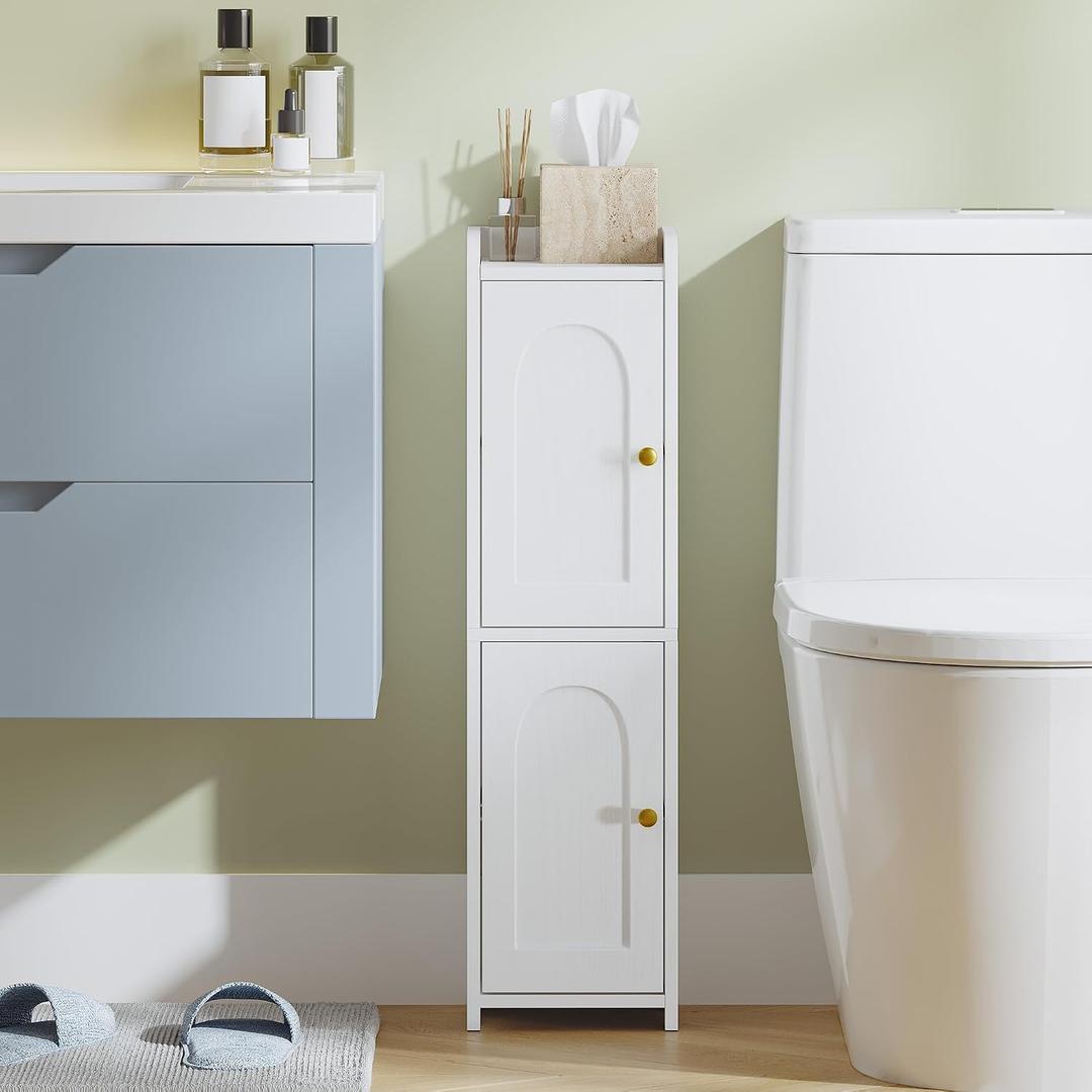 Hzuaneri Bathroom Storage Cabinet, Small Corner Floor Cabinet with 2 Doors and Adjustable Shelf, Narrow Toilet Paper Cabinets, Bathroom Organizer for Small Spaces, 7.9" D x 7.9" W x 29.5" H White