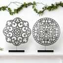 Shimeyao 2 Pcs 10.8 x 13.4 in Metal Carved Cutout Tabletop Decor Sculpture Above Cabinet Decor Kitchen Flower Medallion Retro Statues Tabletop Centrepieces for Cabinets, Bookshelf, Mantel, Office