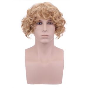 BERON Mens Blonde Wig Layered Curly Blonde Male Wig for Halloween Cosplay Synthetic Wig (New Blonde)