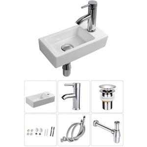 Wall Hung Basin Sink Small Cloakroom Basin Rectangle Ceramic Wash Basin Right Hand (Classic), Mini
